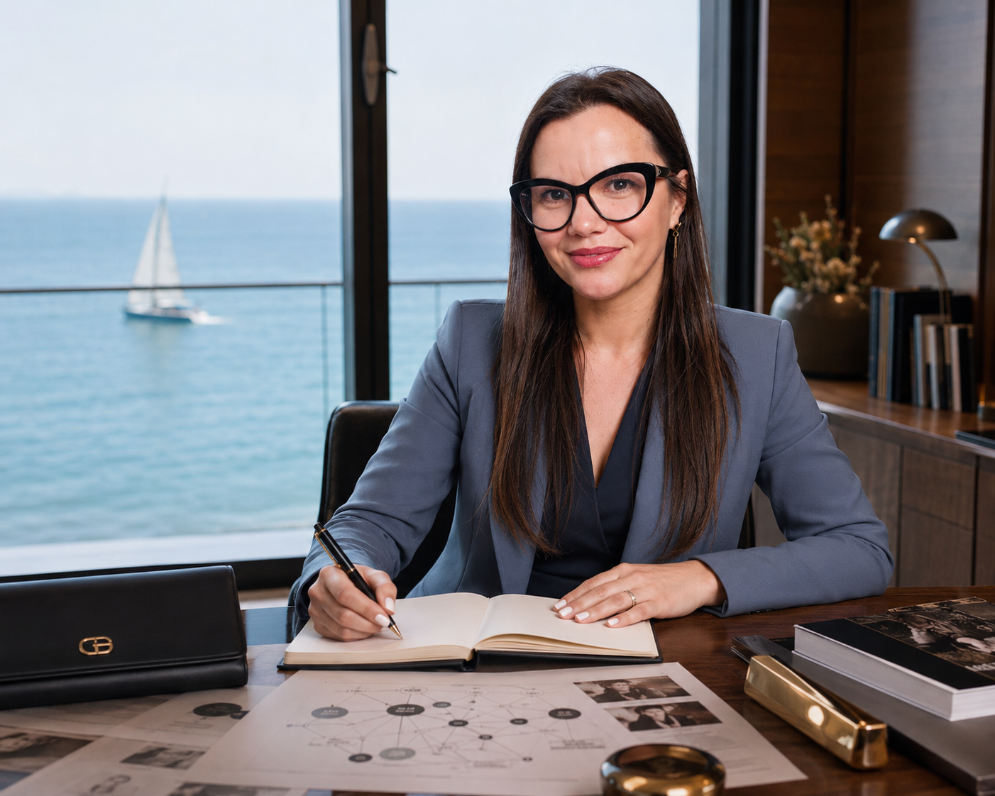 Liliana Mitroi alla scrivania mentre annota una mappa strategica